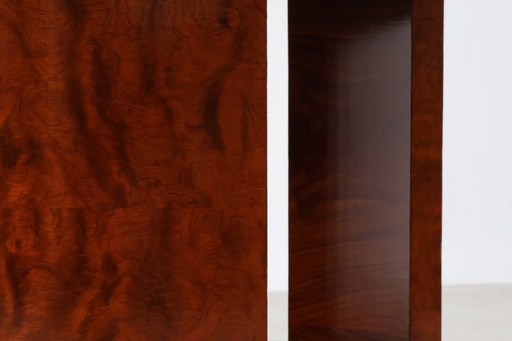 Round Art Deco coffee table in burl veneer, France ca. 1920