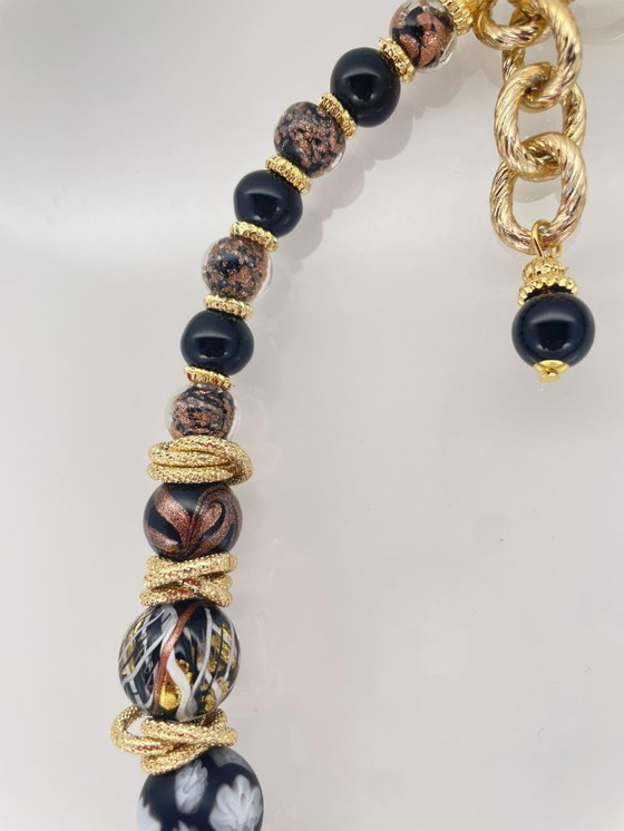 Image 1 of Murano glazen halsketting met 24-karaats bladgoud – Murrine – Aventurijn