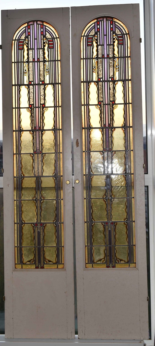2x Antiek glas en lood deuren Amsterdam