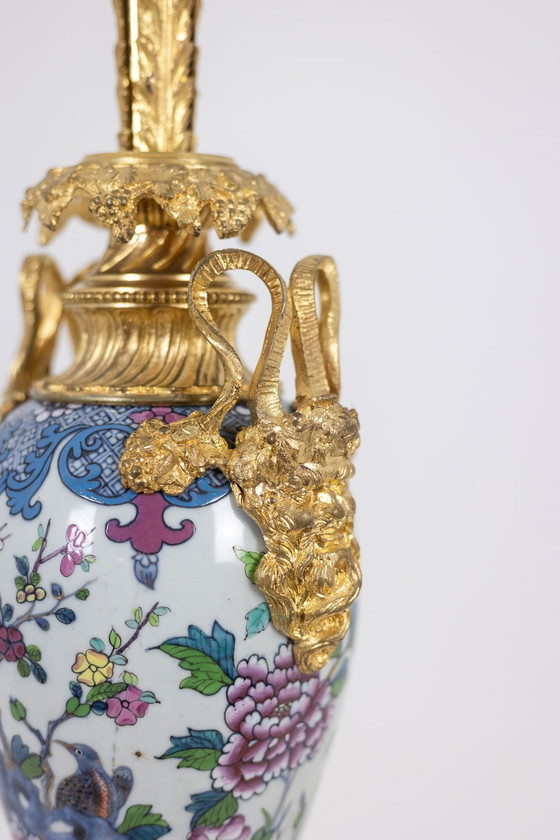 Image 1 of Pair of Porcelain Lamps with Bronze Satyrs. Circa 1880.