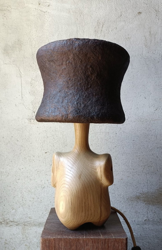 Image 1 of Designer lamp/sculpture in solid oak and papier-mâché