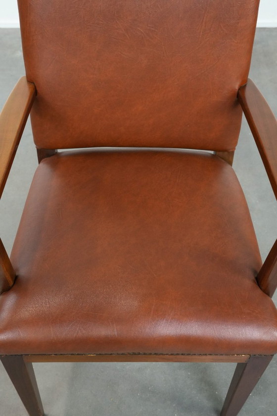 Image 1 of Vintage Scandinavische houten en rundleren bijzet/bureau/stoel uit de jaren ´60/ 70