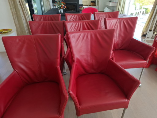 8 rote Esszimmerstühle aus Leder – eetkamerstoelen, Leather