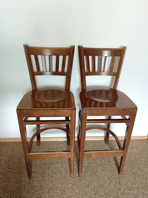 2 x  solid wood bar stools 1970
