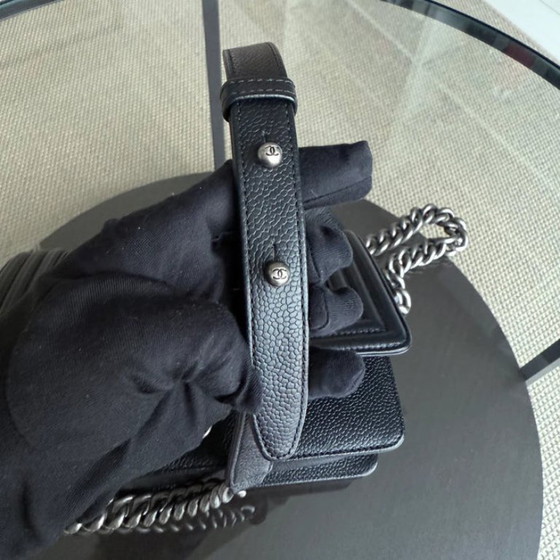 Image 1 of Chanel Boy Small - Caviar 20cm Chevron Grained Calfskin Black Leboy Ruthenium Silver Hardware Series 28