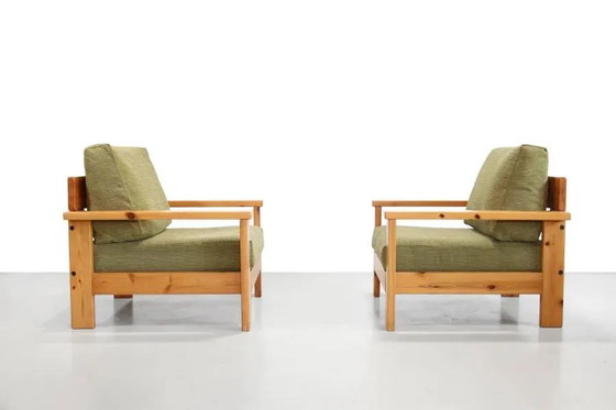 Conjunto de dos sillones de diseño italiano de pino de los años 70. – Wood, Cotton, Brutalist (photo 5 of 9)