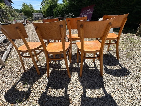 Image 1 of Lot de 6 chaises Bistrot Thonet vintage en bois 1960'S