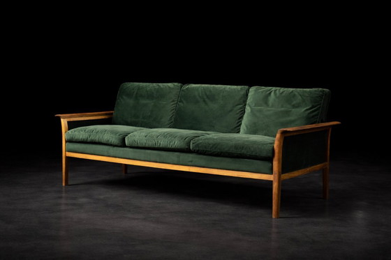 Image 1 of Divano e sedia vintage in palissandro norvegese e velluto verde bottiglia di Knut Sæter per Vatne Møbler, anni '60, set di 2