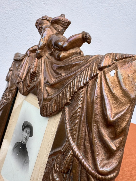 Art Nouveau Bronzen Cherubijn Fotolijst, Fotolijsten, Gold (foto 14 van 15)