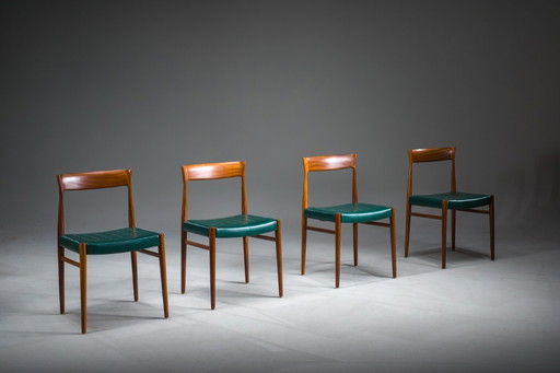 Sedie da pranzo in pelle vegana verde botanico, anni '70, set di 4