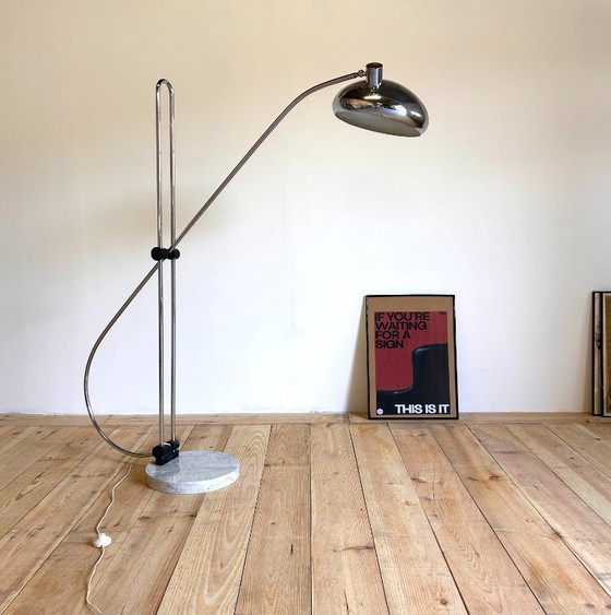 Grand Lampadaire Arc Ajustable en Marbre et Chrome, Italie, 1970s – Marble, Metal (photo 6 of 8)