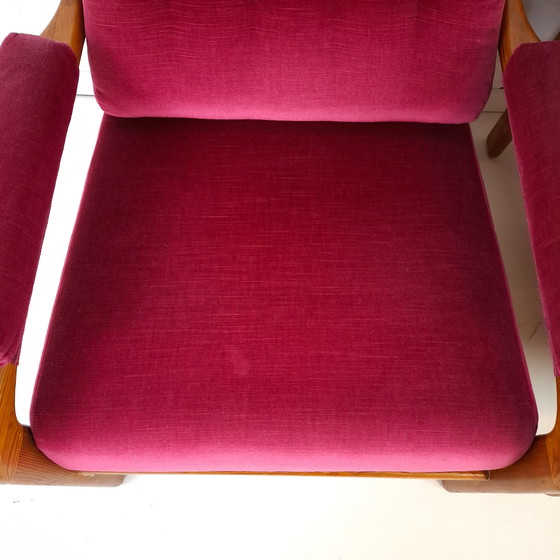 Image 1 of 2 poltrone vintage di design danese anni '70 in legno e velluto rosa