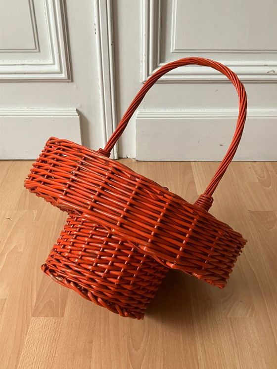 Vintage Orange Wicker Bar Basket Bottle and Glass Holder, Wine racks (photo 7 of 9)