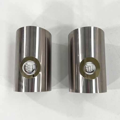 Paire d'appliques murales cylindriques chromées, années 1970