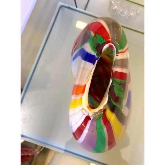 Image 1 of Abstract Vase in Milky-White Murano-Inspired Glass with Multicolored Reeds