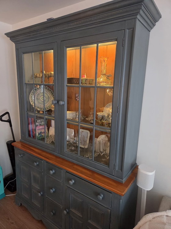 Handgefertigter Buffetschrank Lexington, Buffetschränke, Glas, Holz, Blau (Foto 2 von 6)