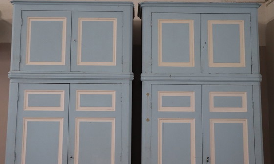 Image 1 of Antieke kledingkasten van gelakt sparren- en populierenhout, Italië, 19e eeuw