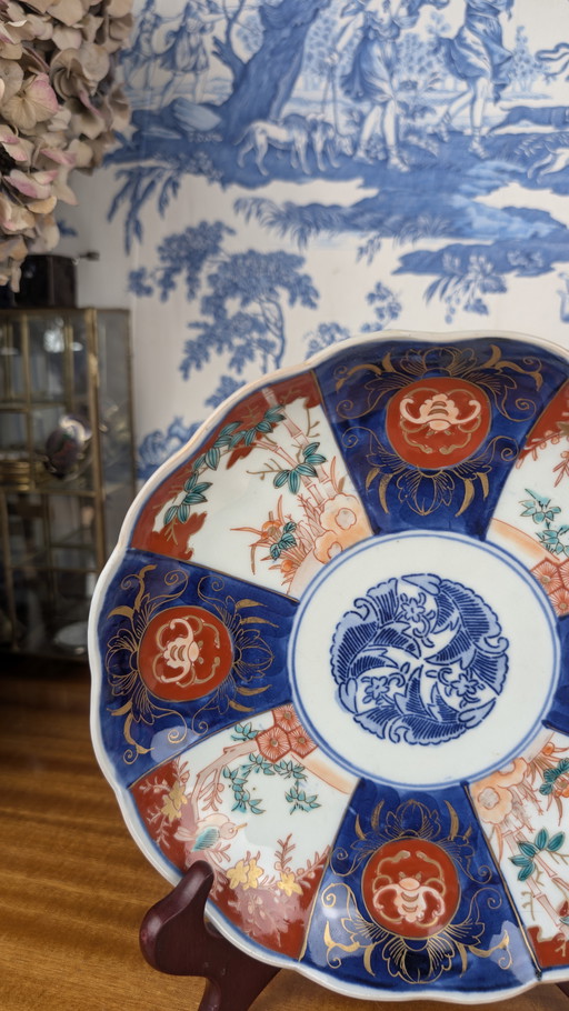 Signed Imari porcelain plate with late 19th century Japanese flora & fauna design