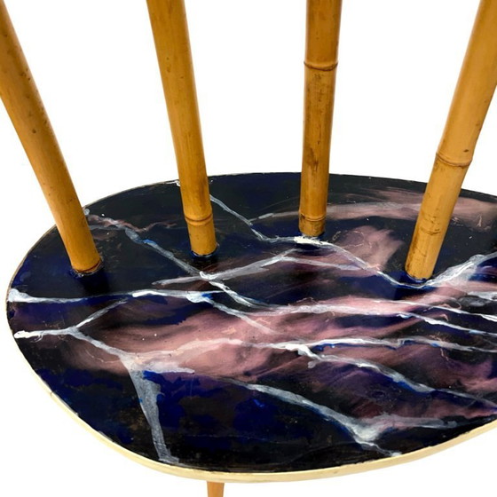 Image 1 of Mid-Century Modern Plant Stand – Europe, 1960s-1970s, Bamboo & Artistic Resin Tabletop