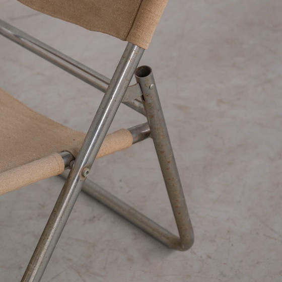 Image 1 of Niels Gammelgaard 'Cox' Folding Linen Mid-Century Chrome Lounge Chair