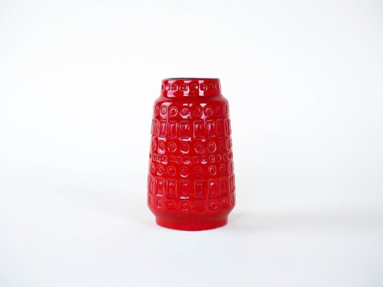 Image 1 of Red ceramic vase, German design, 1960s, made in West Germany