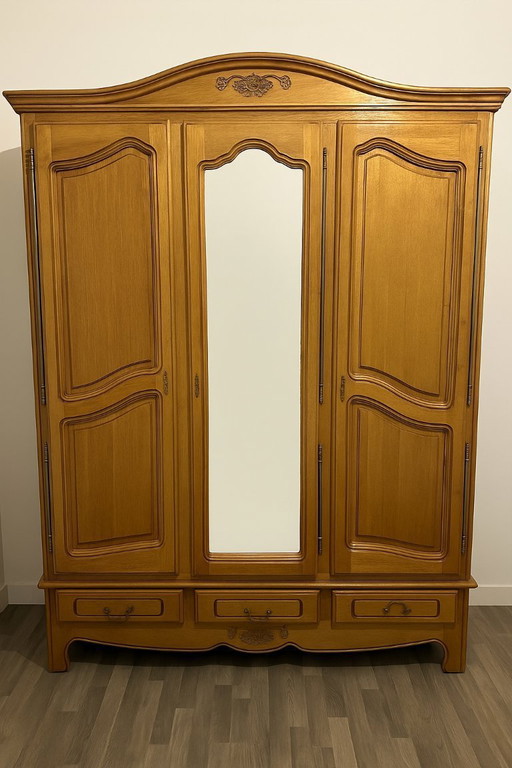 Armario grande de roble macizo de 3 puertas y 3 cajones