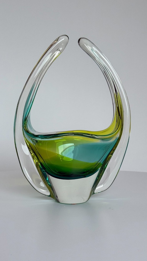 Image 1 of Vintage Murano Style Art Glass Basket / Centrepiece Bowl