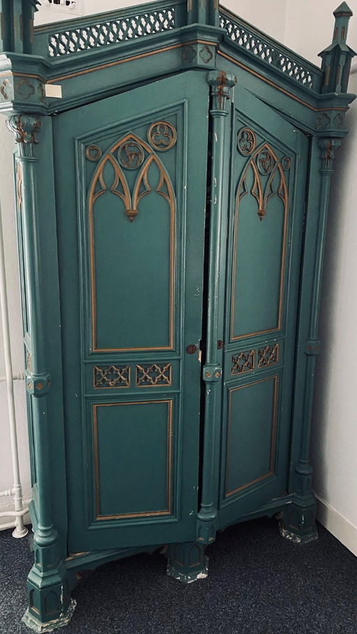Monumental cabinet in neo-Gothic style - handmade, dismountable, unique object