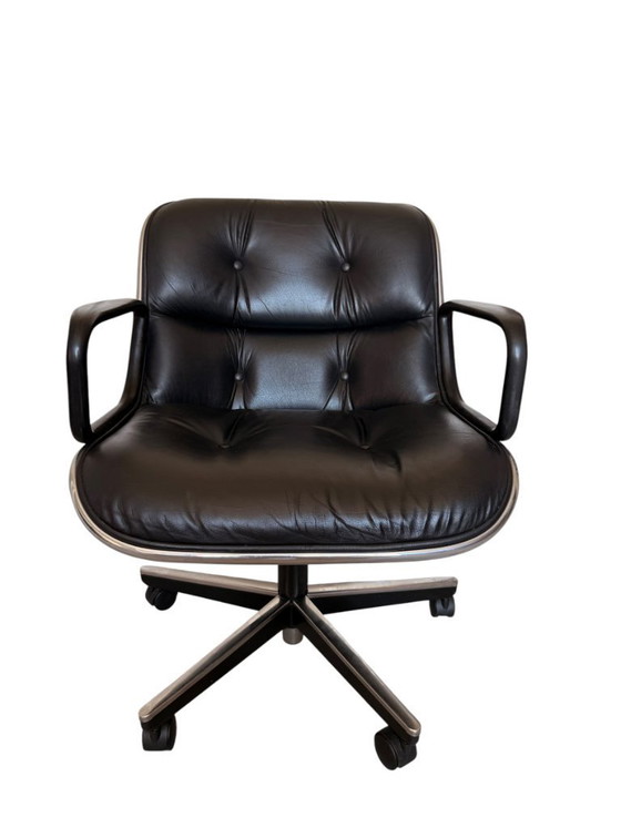 Image 1 of Authentic Charles Pollock Executive Desk Chair for Knoll - Black Leather