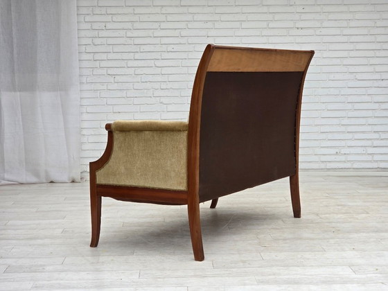 Image 1 of 1950s, 2 Seater Danish Highback Sofa, Furniture Velour, Laqered Teak Wood.