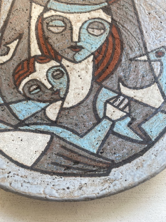 Image 1 of Vintage Ambacht Haalderen Keramiek Wandbord – Moeder en Kind (26 cm)