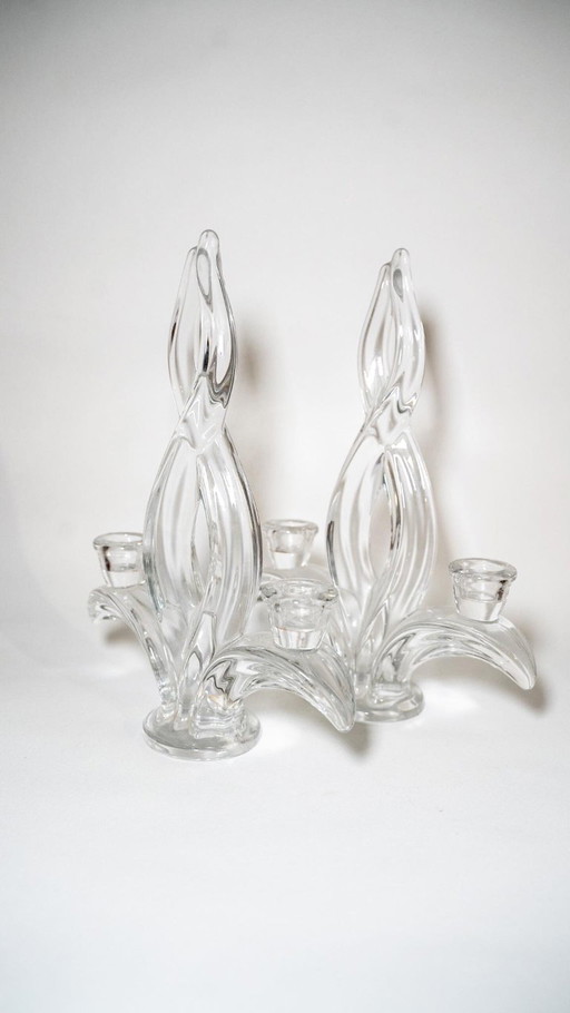 Vintage Vannes crystal candlesticks, 1960s