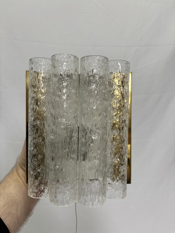 Image 1 of Ensemble d'appliques vintage Doria Leuchten tubes en verre glacé 1960