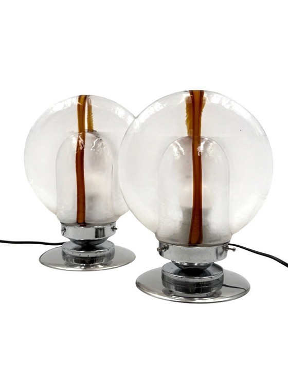 Image 1 of Toni Zuccheri, Set van 2 Murano glazen lampen, Mazzega, Murano, Italië, jaren 70