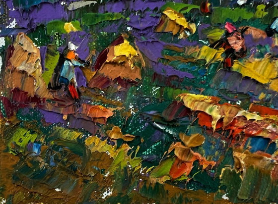 Original Oil Painting Village Day Landscape Plowing a Summer Field – Paintings & Drawings, Canvas (photo 6 of 8)