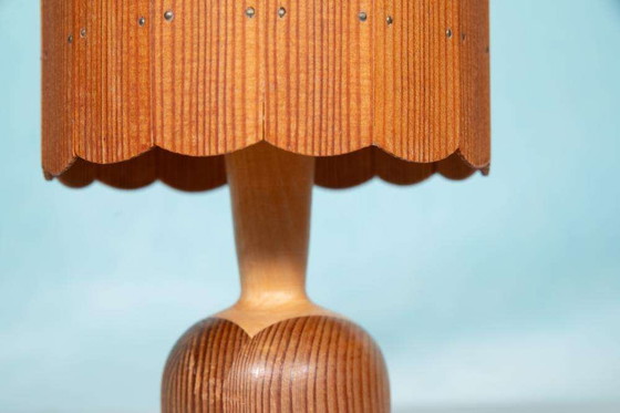 Image 1 of Vintage houten schemerlamp, pine Japandi table lamp 1960s