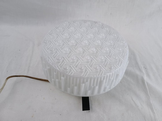 Image 1 of Vintage Glashütte Limburg 1960s Pressed Glass Ceiling Light - Textured Clear Glass Flush Mount Wall Sconce German Mid-Century