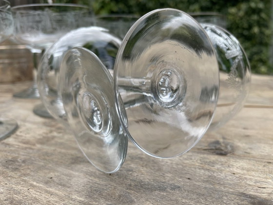 Image 1 of 9x Gravierte Champagne Coupes Champagnergläser 19. Jahrhundert Französisch
