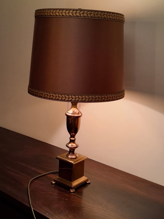 Image 1 of messing tafellamp dubbele lamp met trekkoord 