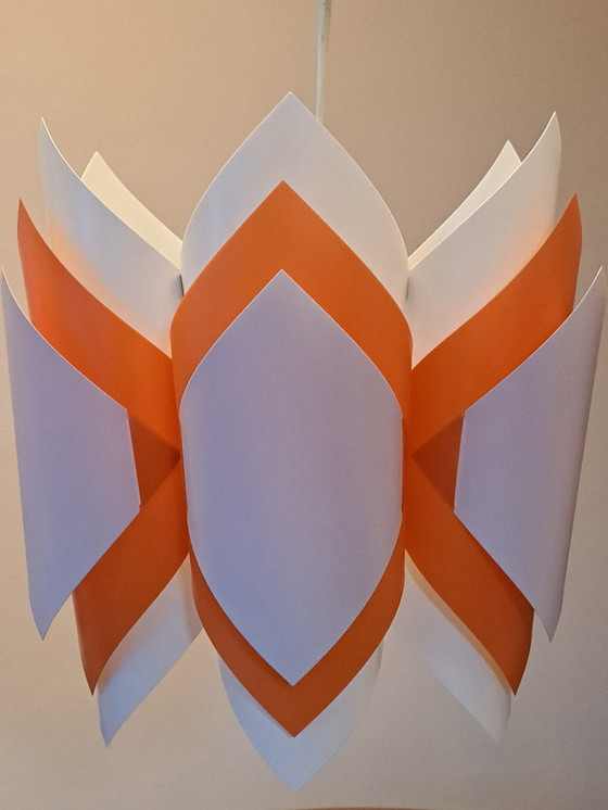 Image 1 of Lampada a sospensione vintage – Design anni '70 – Plastica – Arancione/Bianco – Ottime condizioni