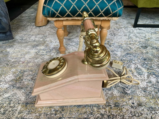 Mid-Century Rococo Onyx Marble Rotary Dial Table Telephone 1960s Baroque – decoratieve objecten, Metal (photo 2 of 8)