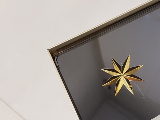 Image 1 of TABLE BASSE VINTAGE ALUMINIUM DORE & VERRE ETOILE 1960 ANNEES 60 60'S 60S