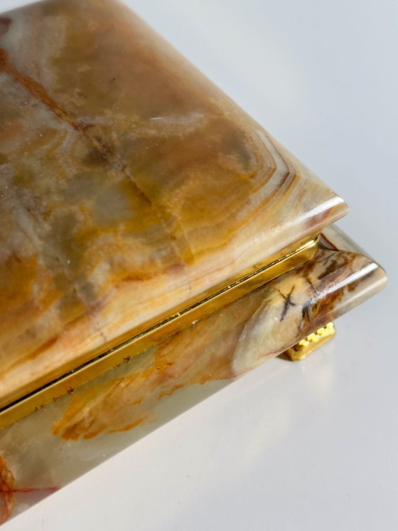 Image 1 of Vintage alabaster marble Italian jewelry box casket cigarette case stone onyx box tin Carrara Italian