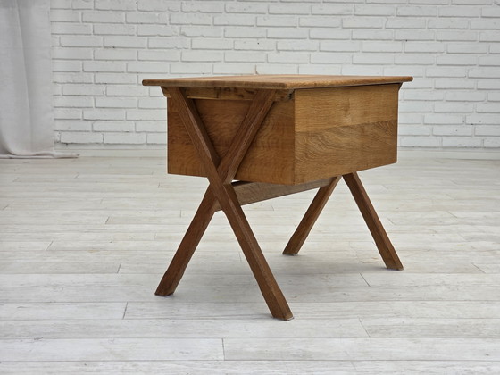 Image 1 of 1970s, Scandinavian side table with drawer, solid oak wood, teak wood.