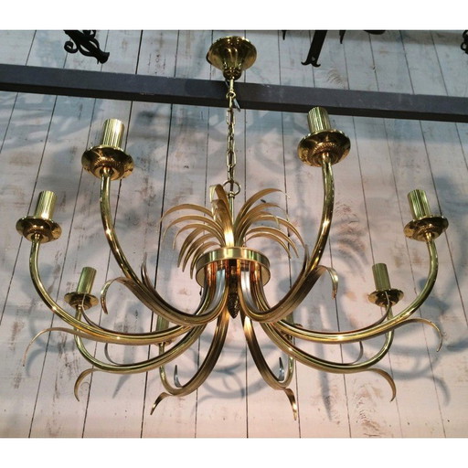 Vintage pineapple chandelier in brushed metal and gilded metal, 1970