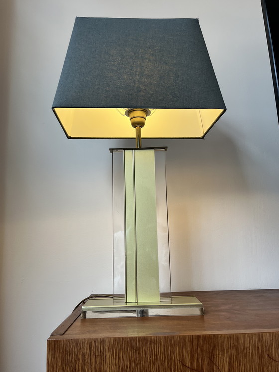Image 1 of Lampada da tavolo chic hollywoodiana anni '80 – ottone e plexiglass – stile Belgochrom