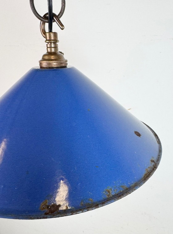 Image 1 of Lampada a sospensione industriale in smalto blu, anni '50