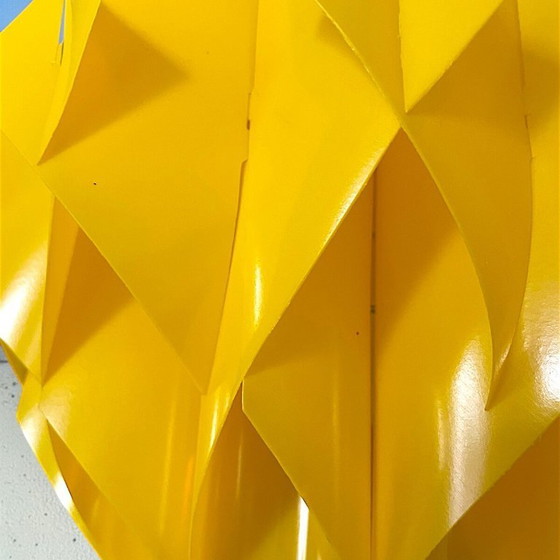 Image 1 of Portuguese Mid Century Modern yellow acrylic layered geometrical origami hanging lamp 1970s