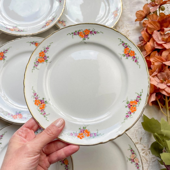 6 kleine vintage Moulin des Loups oranje bloemenborden – Servies, Porcelain (photo 3 of 11)