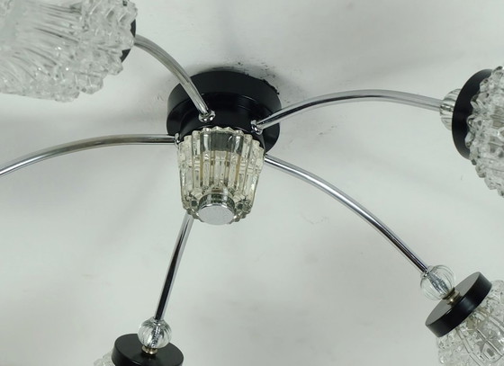 Image 1 of Plafonnier spoutnik à 5 lumières, métal chromé, verre chromé, Mid Century